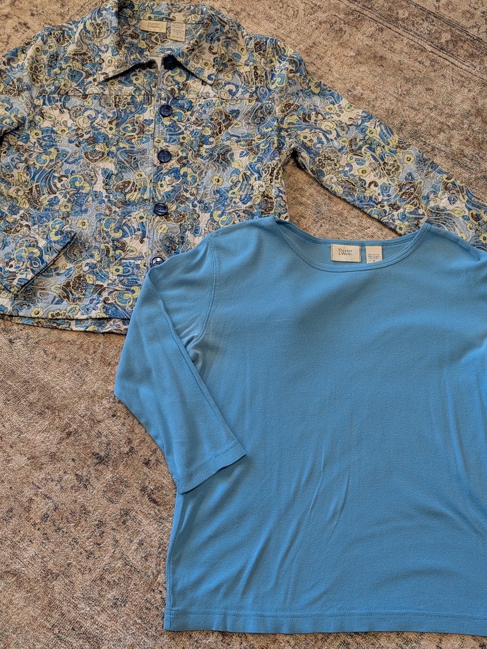 Light Blue Aqua Textured Paisley Print Jean Style Jacket W/ T-shirt